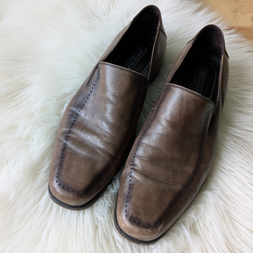{Johnston & Murphy} Men's Brown Italian Leather Slip-On Loafers